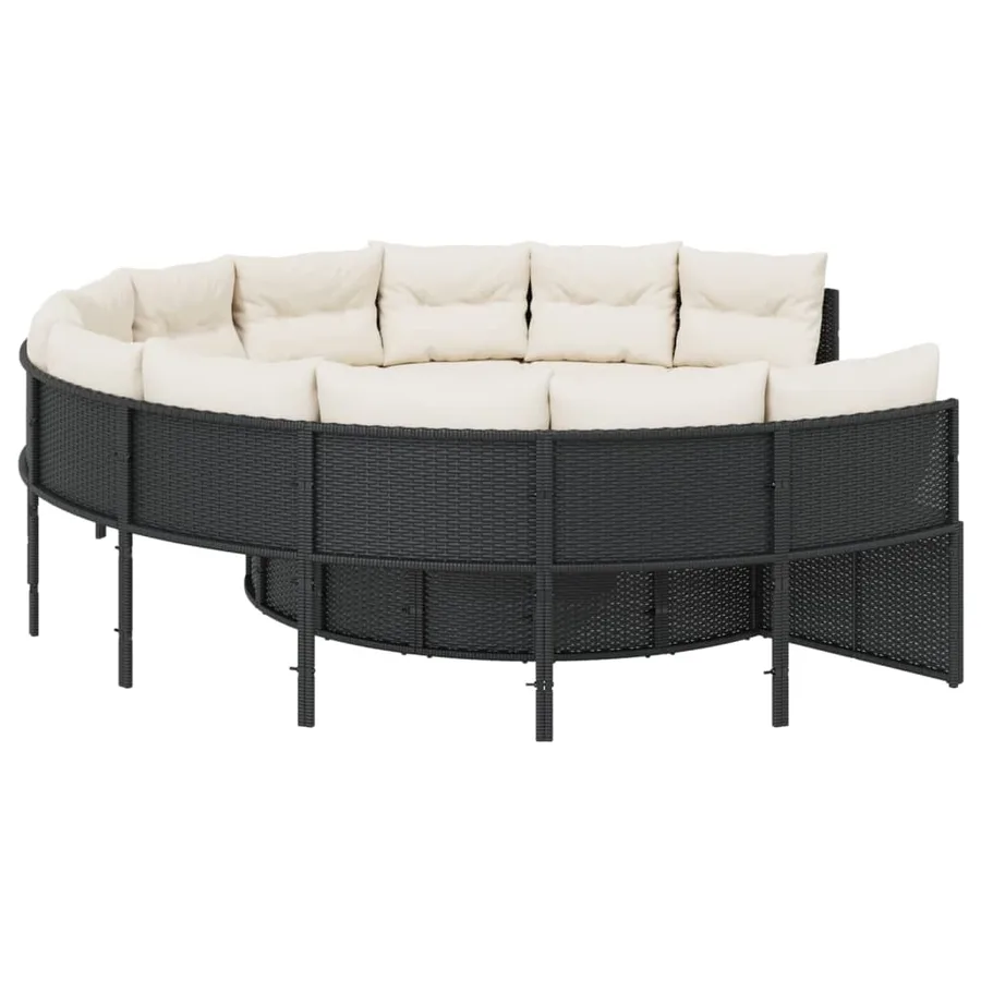 Canapé de jardin avec table coussins rond noir résine tressée - 6