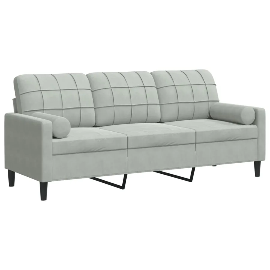 Canapé 3 places avec oreillers gris clair 180 cm velours - 2