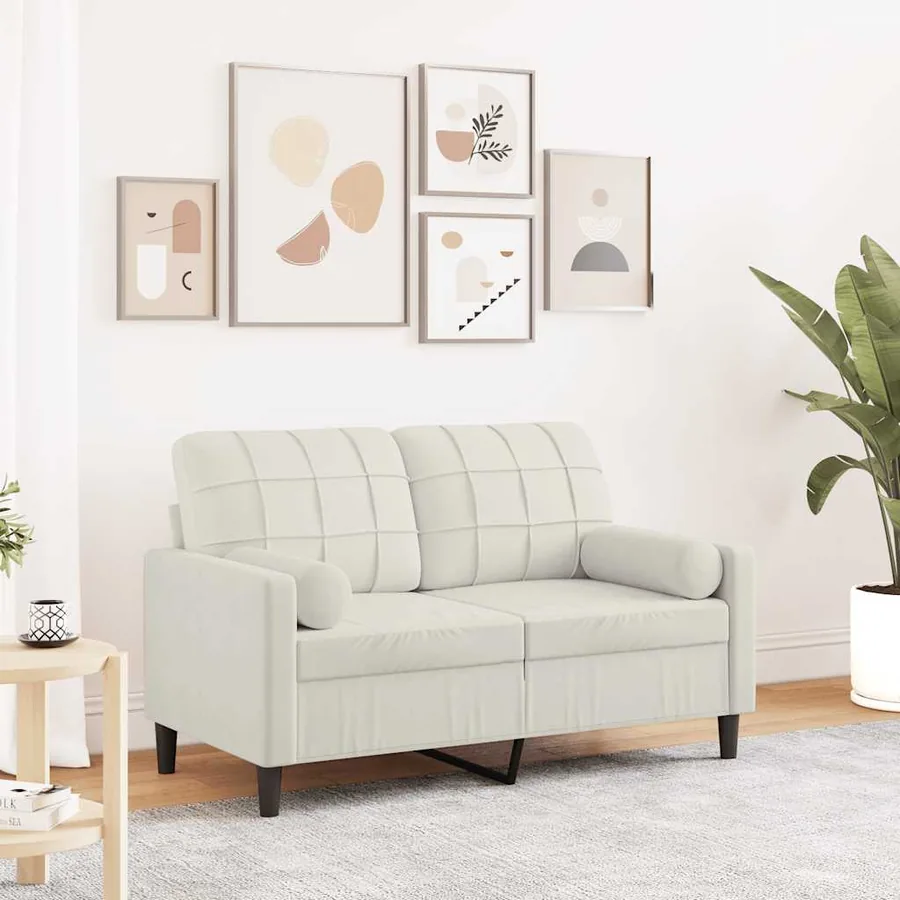 Canapé 2 places avec oreillers décoratifs crème 120 cm velours