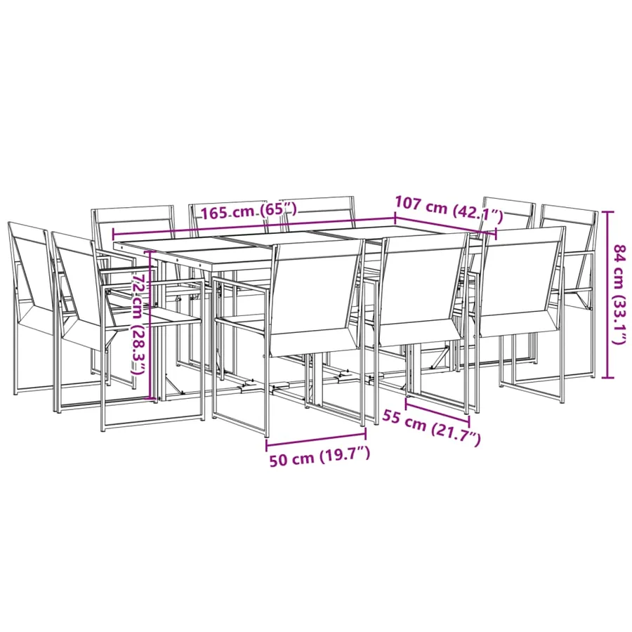 Ensemble à manger de jardin 11 pcs noir textilène - 8