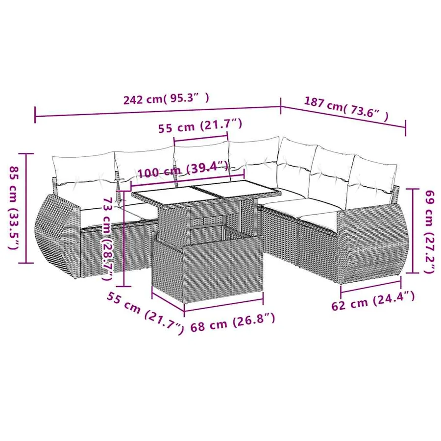 Salon de jardin avec coussins 7 pcs beige résine tressée - 13
