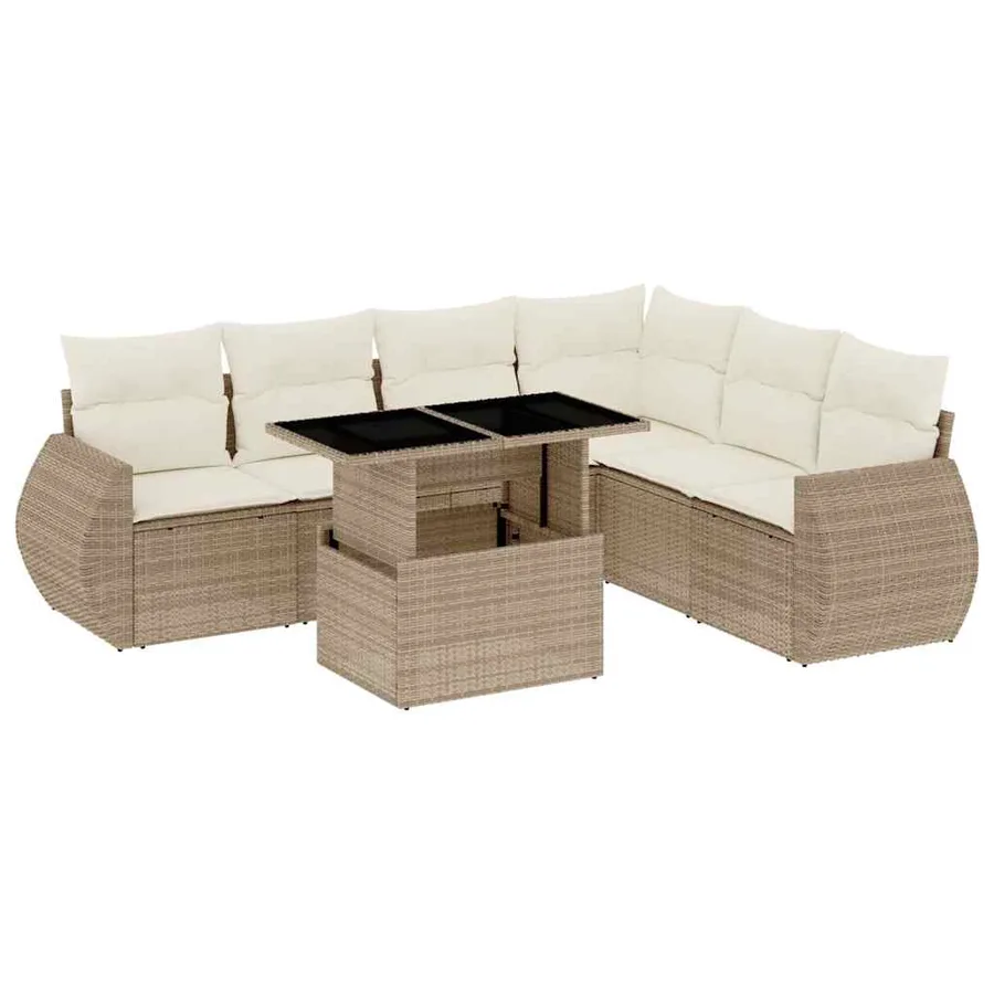 Salon de jardin avec coussins 7 pcs beige résine tressée - 2
