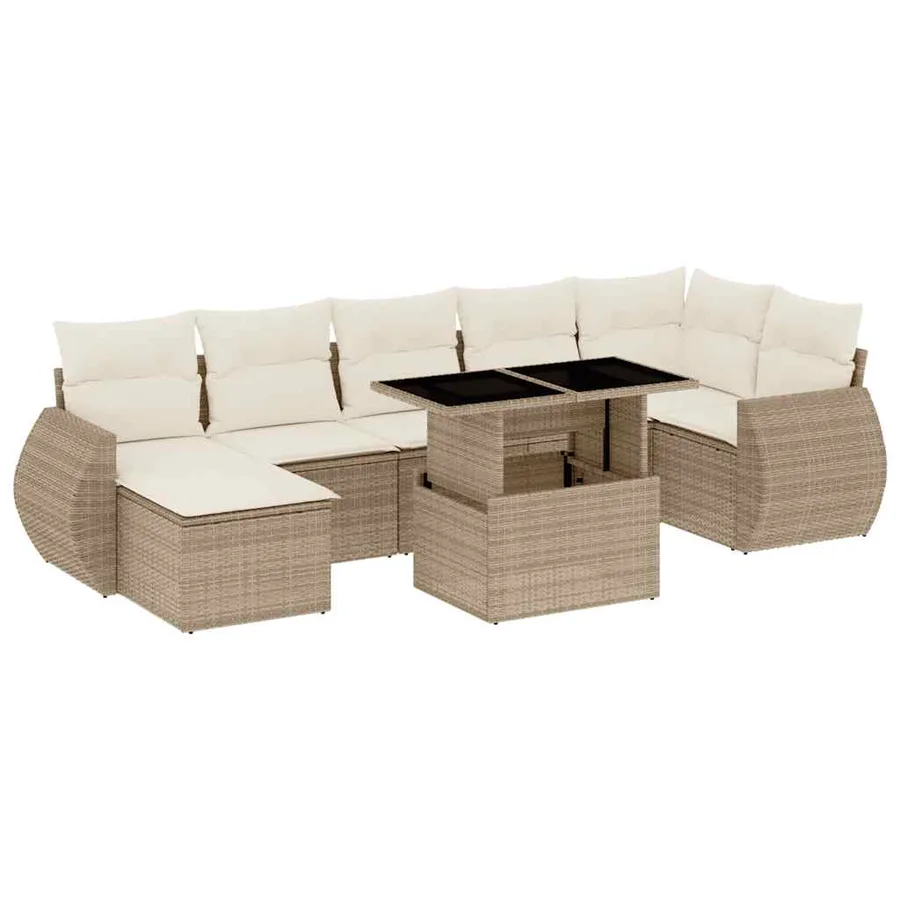 Salon de jardin avec coussins 8 pcs beige résine tressée - 2