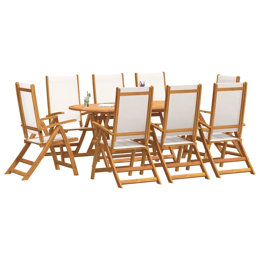 Ensemble à manger de jardin 9pcs bois d'acacia solide textilène - 5