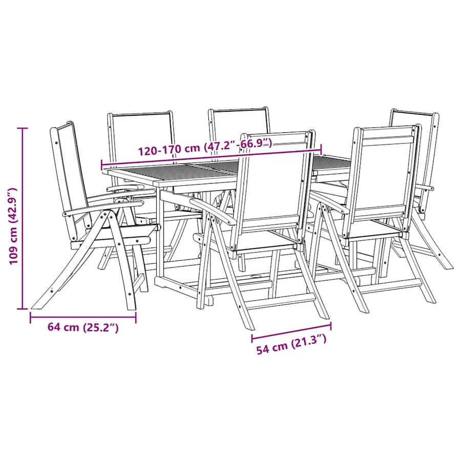Ensemble à Manger de jardin 7pcs bois d'acacia solide textilène - 12