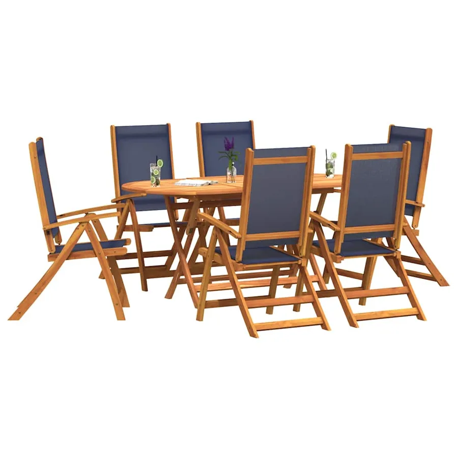 Ensemble à Manger de jardin 7pcs bois d'acacia solide textilène - 5