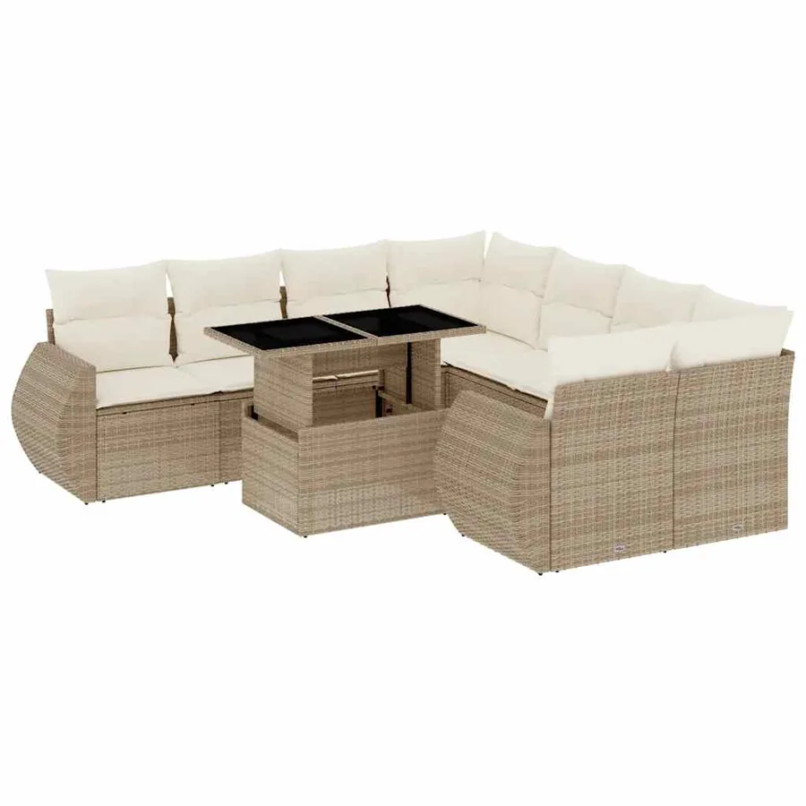 Salon de jardin avec coussins 9 pcs beige résine tressée - 2