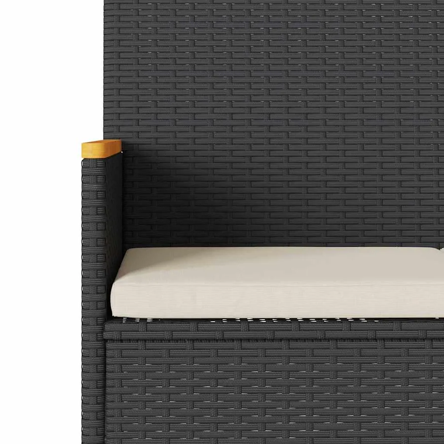 Banc de jardin à 3 places avec coussins noir résine tressée - 7