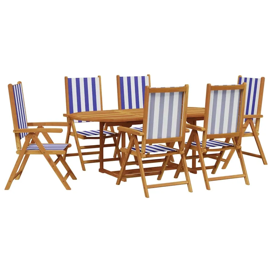 Ensemble à manger de jardin 7 pcs bleu blanc tissu bois massif - 2