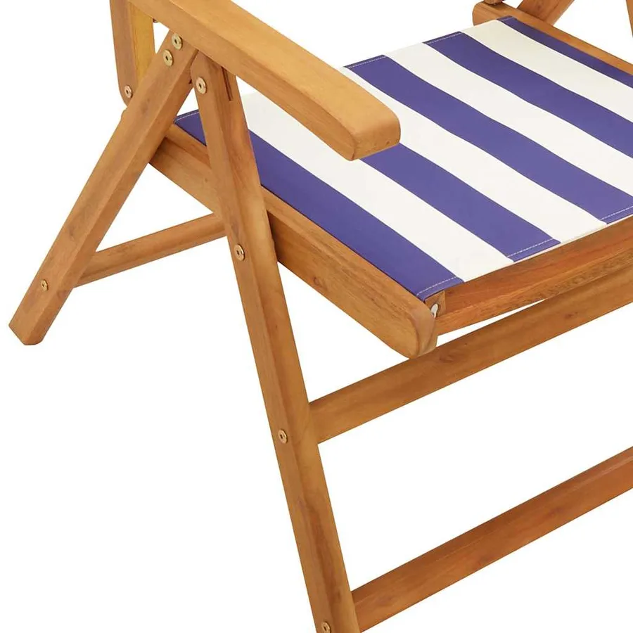 Ensemble à manger de jardin 7 pcs bleu blanc tissu bois massif - 9