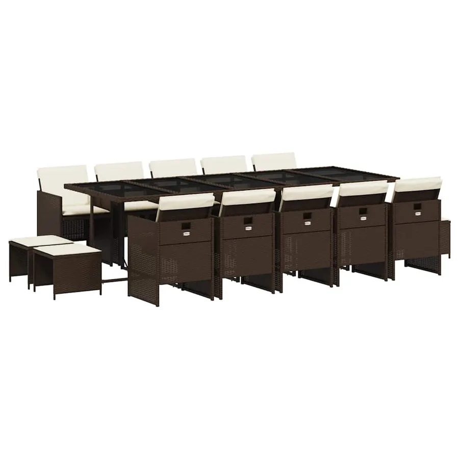 Ensemble à manger de jardin avec coussins 15 pcs marron rotin - 2