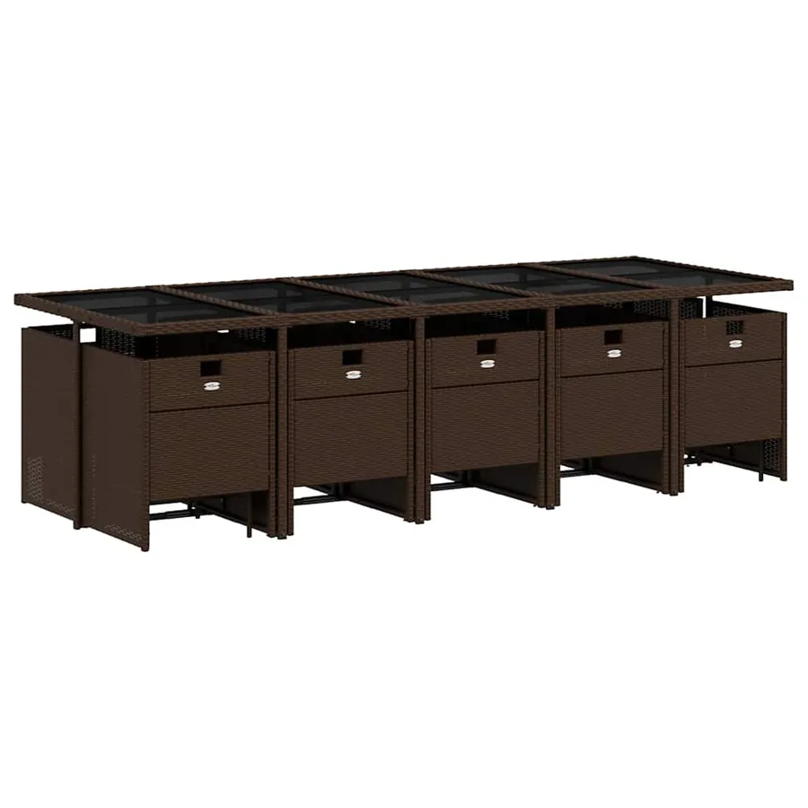 Ensemble à manger de jardin avec coussins 15 pcs marron rotin - 3
