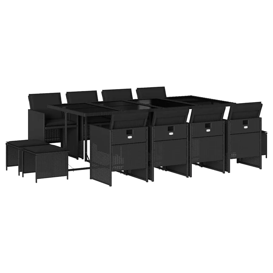 Ensemble à manger de jardin 13 pcs coussins noir résine tressée - 2