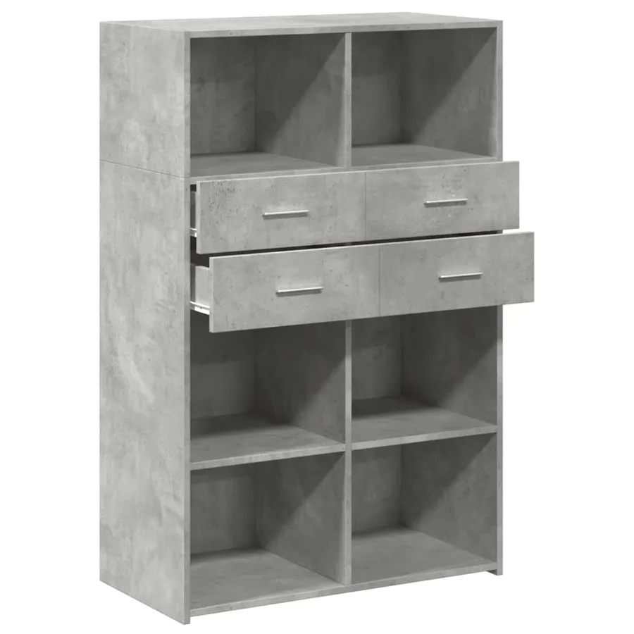 Buffet haut gris béton 80x42,5x124 cm bois d'ingénierie - 7