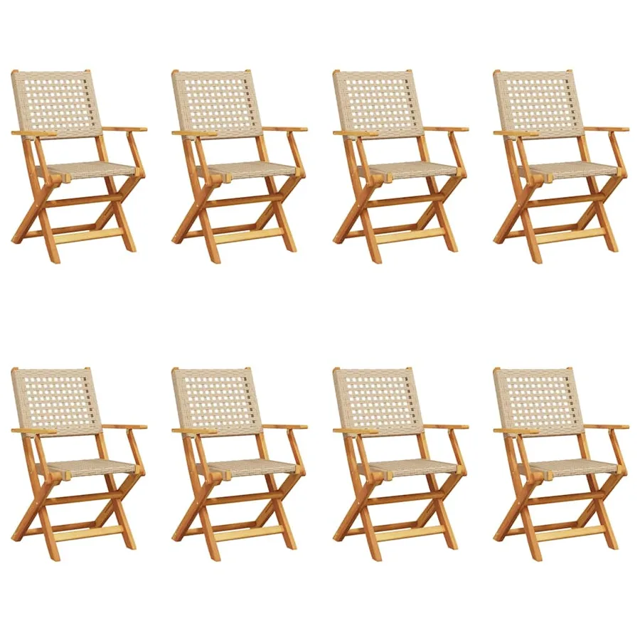 Chaises de jardin pliantes lot de 8 beige rotin et bois massif - 2