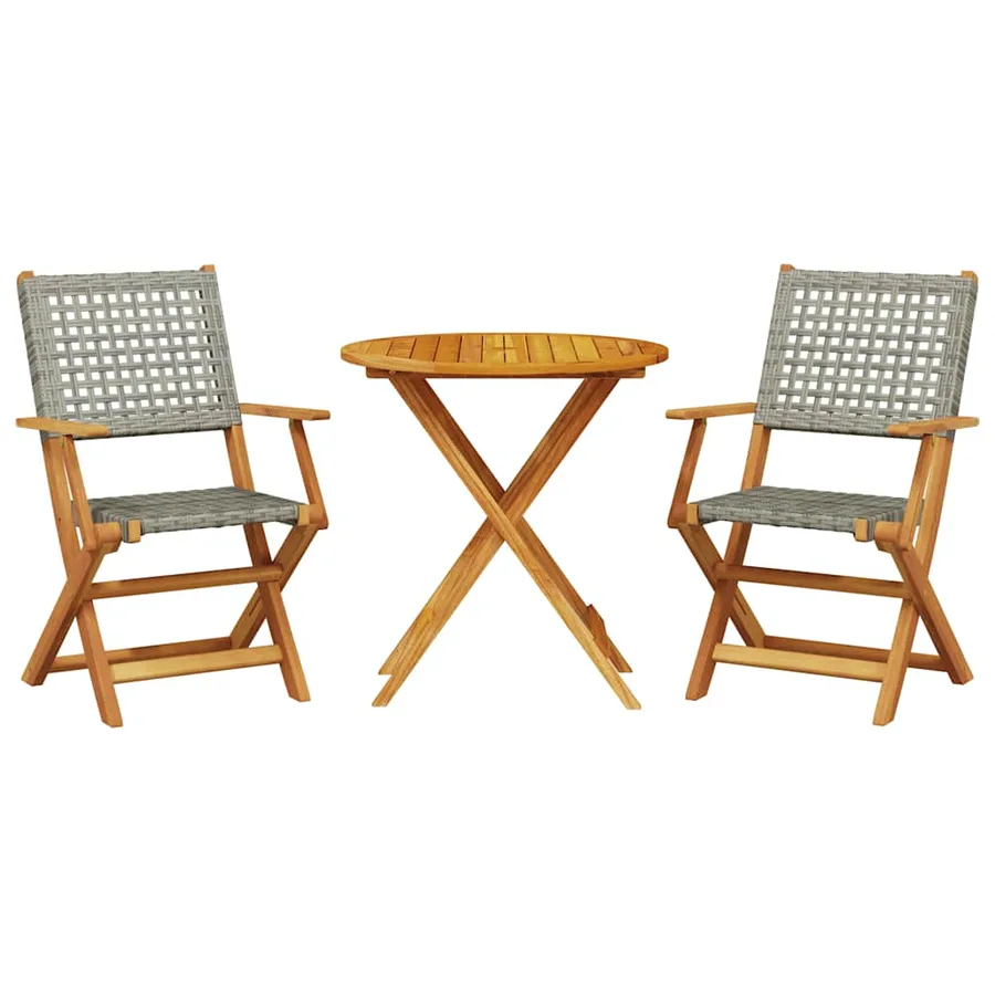 Ensemble de bistro 3 pcs gris résine tressée et bois massif - 2