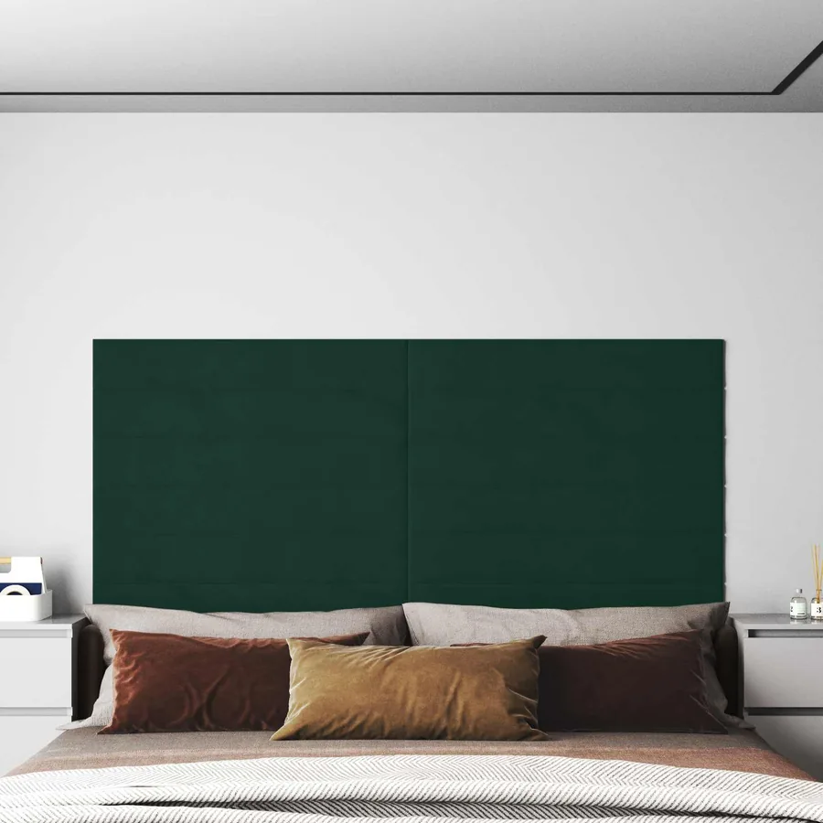 Tête de lit murale 12 pcs Vert foncé Velours