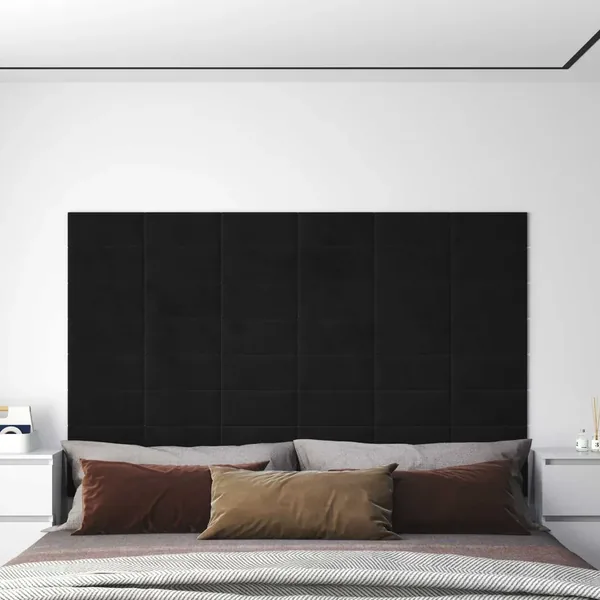 Tête de lit murale 12 pcs Noir Velours