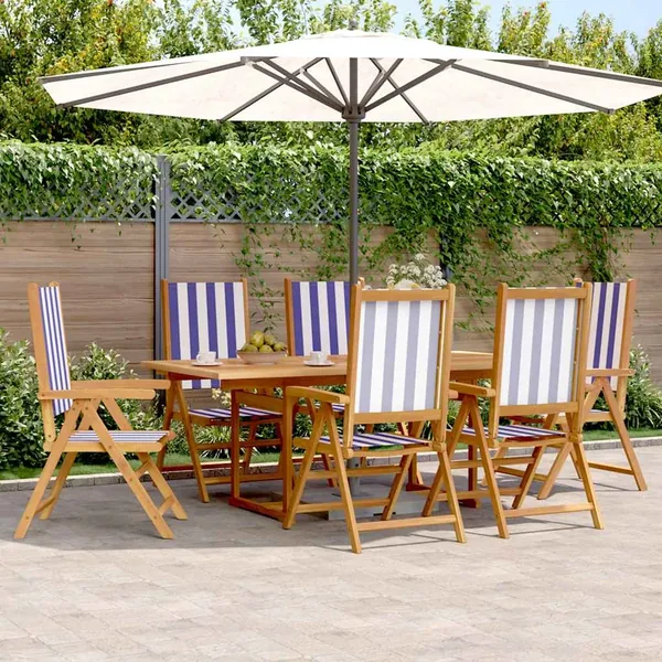Ensemble à manger de jardin 7 pcs bleu blanc tissu bois massif