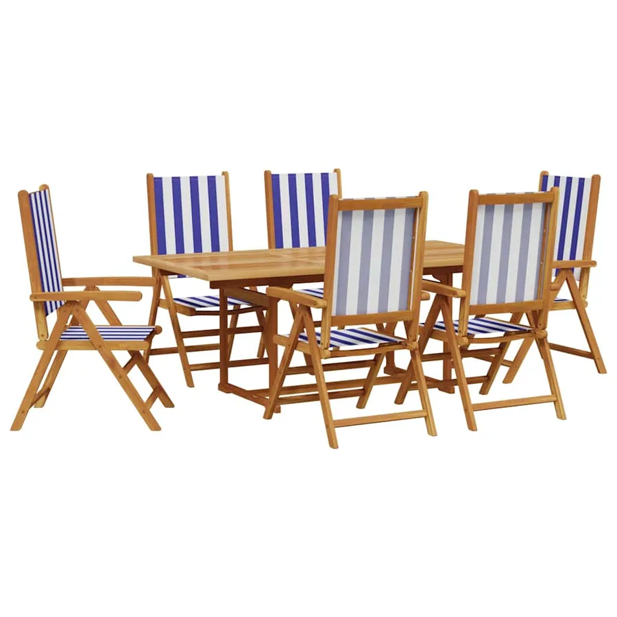 Ensemble à manger de jardin 7 pcs bleu blanc tissu bois massif - 2