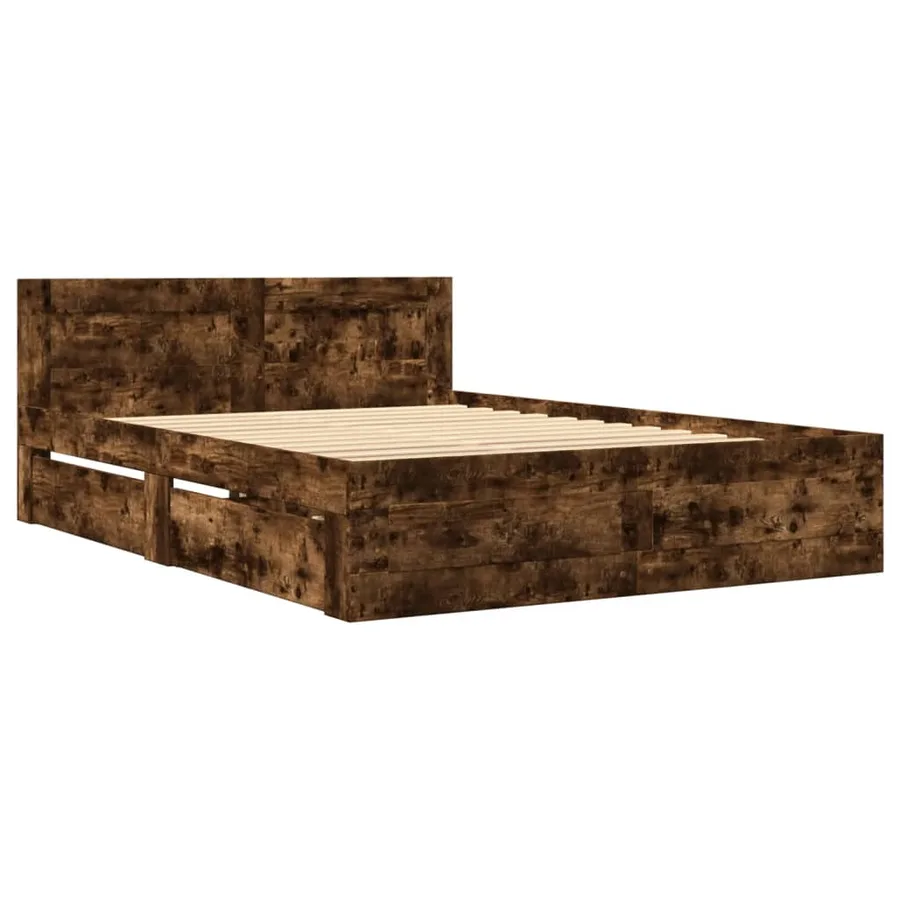 Cadre de lit et tête de lit sans matelas chêne fumé 140x200 cm - 3