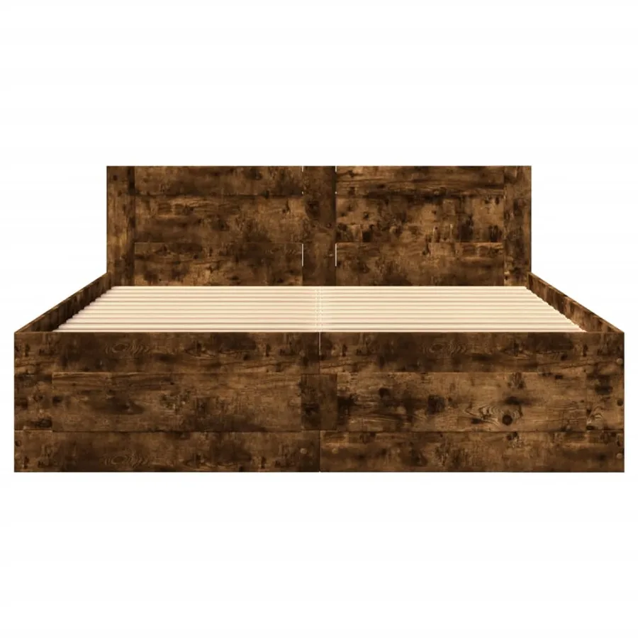 Cadre de lit et tête de lit sans matelas chêne fumé 140x200 cm - 5