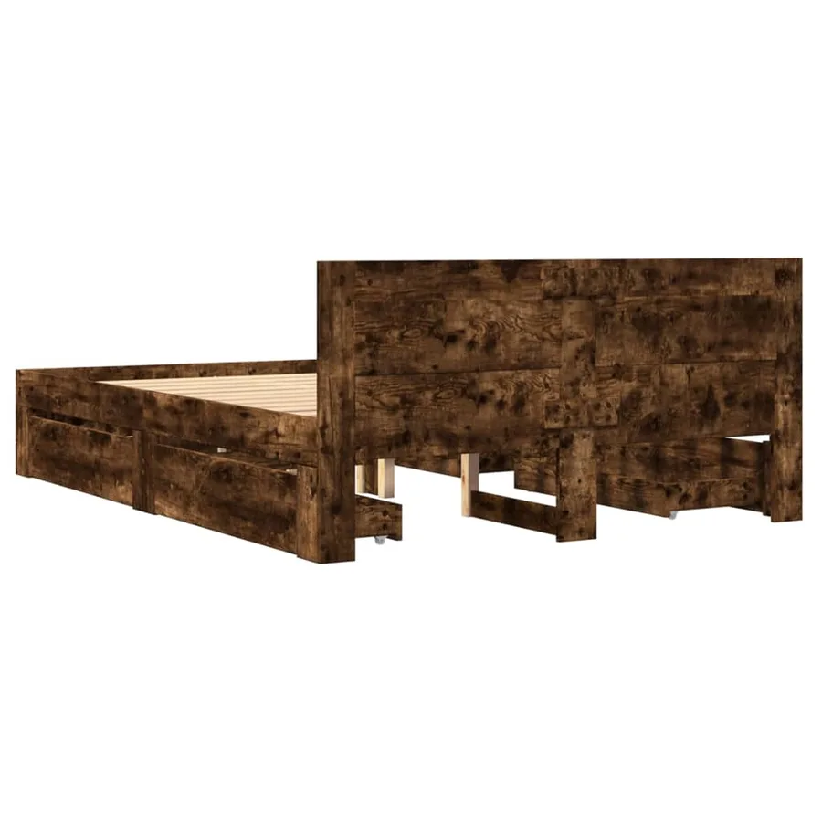 Cadre de lit et tête de lit sans matelas chêne fumé 140x200 cm - 7