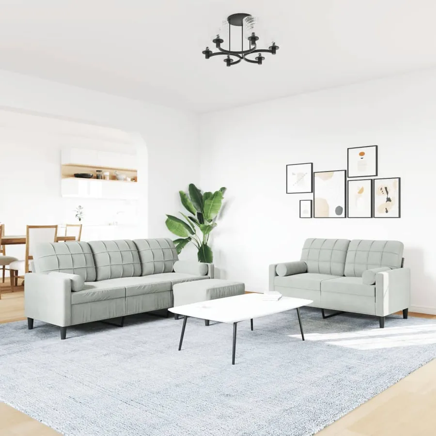 Ensemble de canapés 3 pcs et coussins et traversins velours - 3