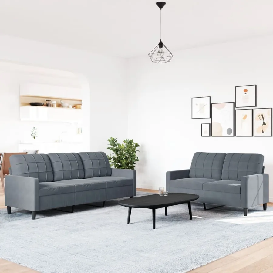 Ensemble de canapés 2 pcs avec coussins Gris foncé Velours - 3