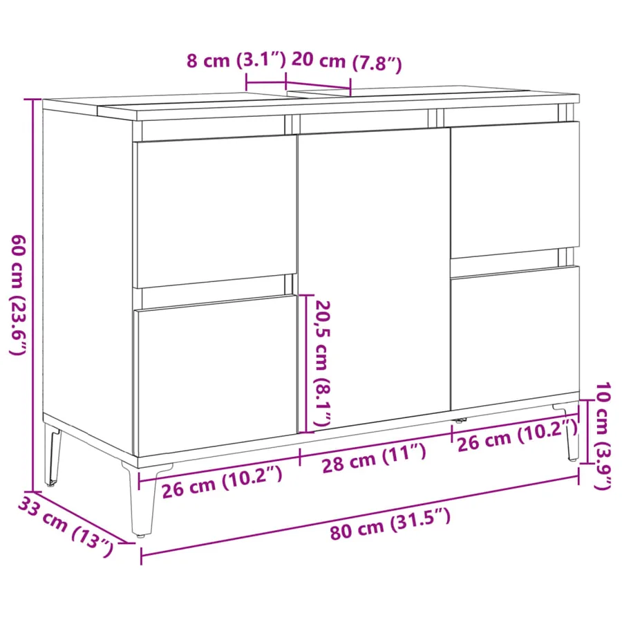 Meuble d'évier chêne sonoma 80x33x60 cm bois d'ingénierie - 11