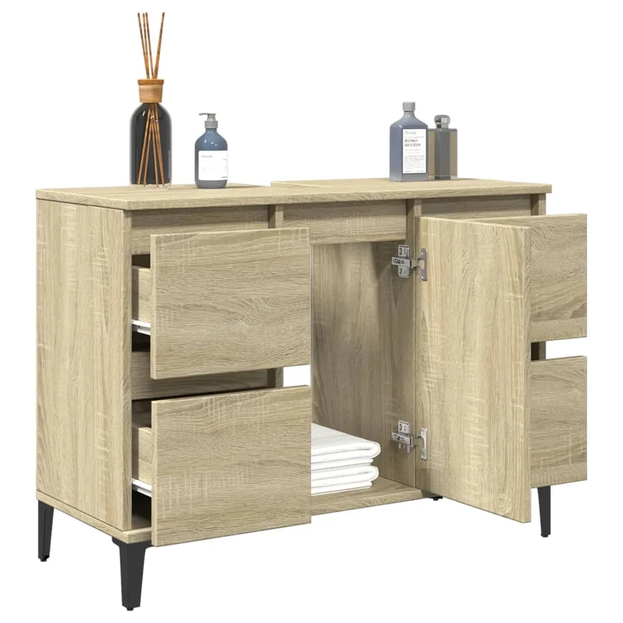 Meuble d'évier chêne sonoma 80x33x60 cm bois d'ingénierie - 4
