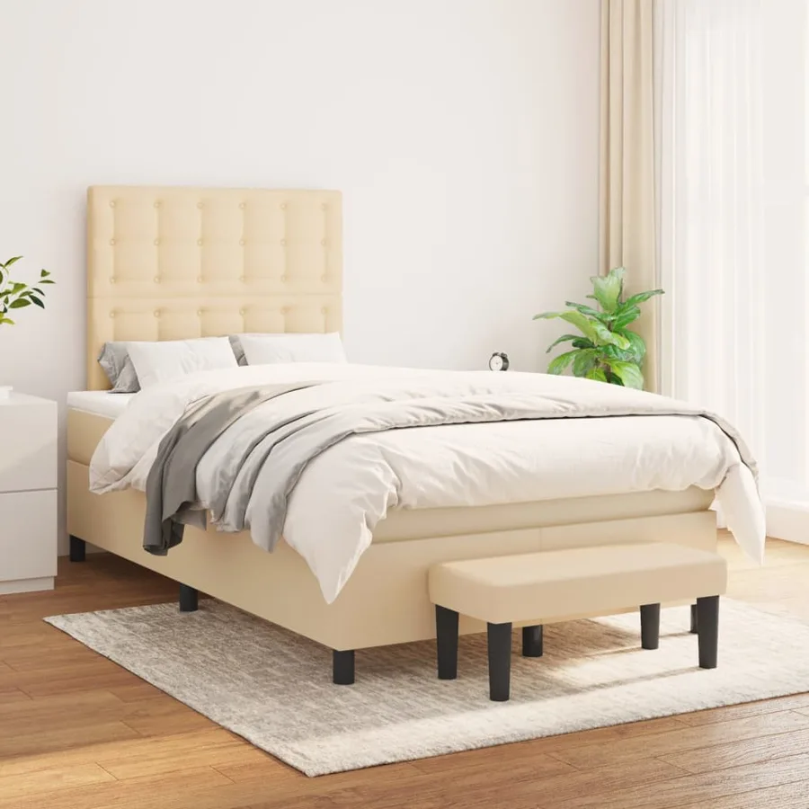 Sommier à lattes de lit avec matelas crème 120x190 cm tissu - 3