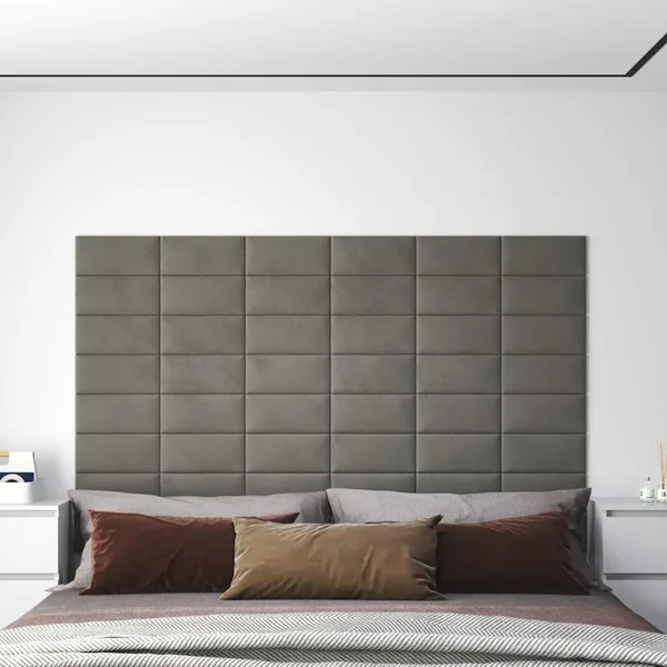 Tête de lit murale 12 pcs Gris clair Velours