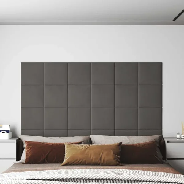 Tête de lit murale 12 pcs Gris foncé Velours
