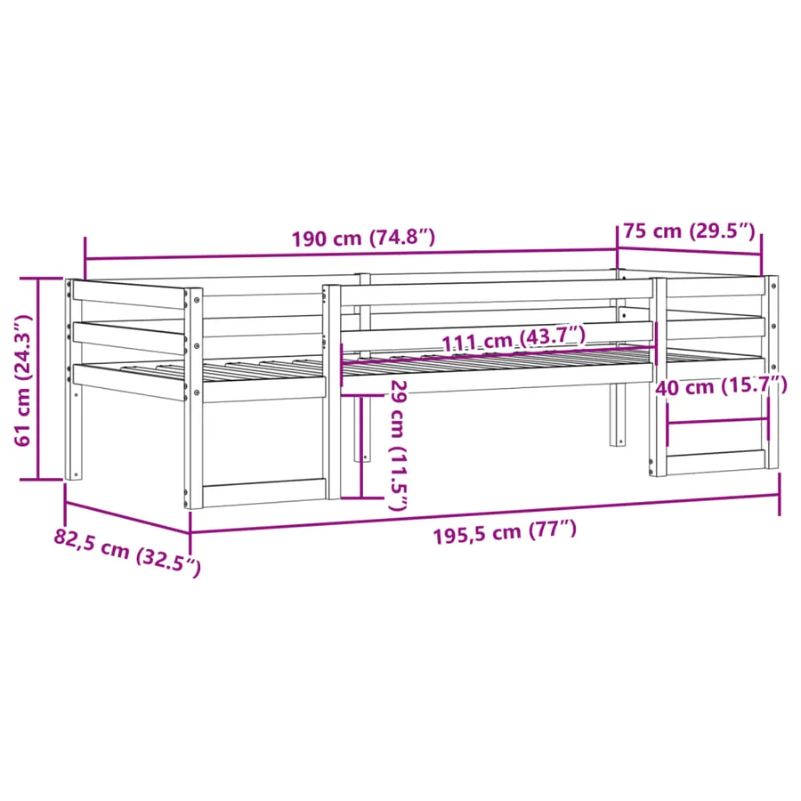 Cadre de lit pour enfants sans matelas 75x190 cm pin massif - 11