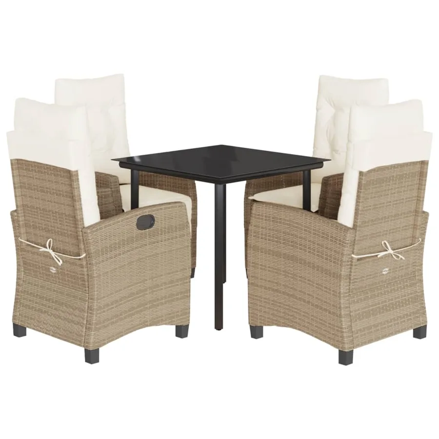 Ensemble à manger de jardin avec coussins 5pcs Beige poly rotin - 2