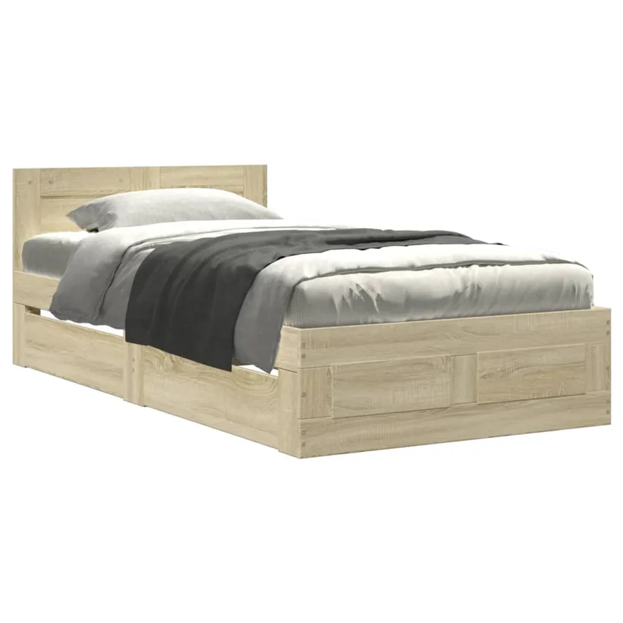 Cadre de lit et tête de lit sans matelas chêne sonoma 75x190 cm - 2