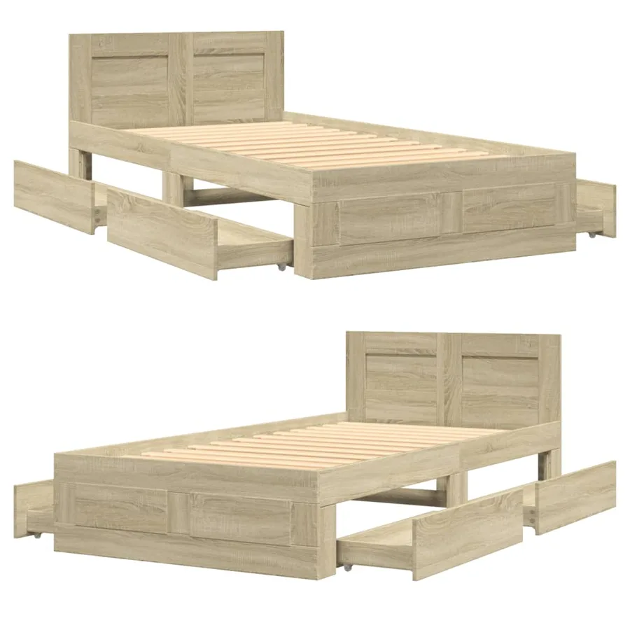 Cadre de lit et tête de lit sans matelas chêne sonoma 75x190 cm - 8
