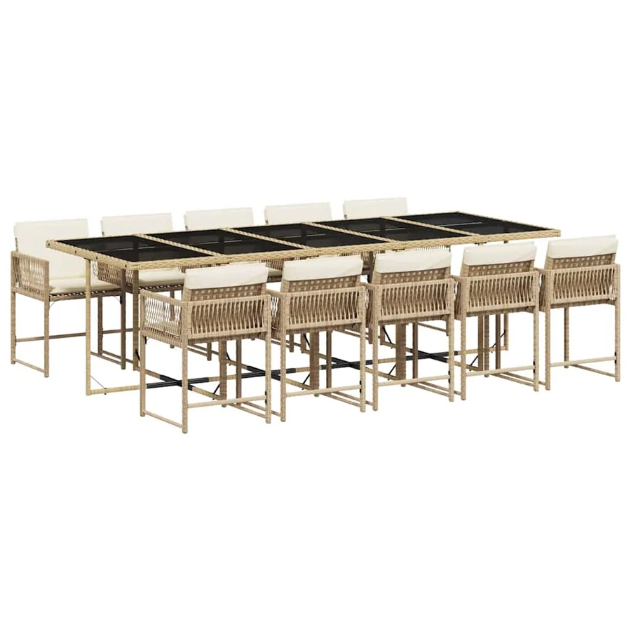 Ensemble à manger de jardin et coussins 11 pcs beige poly rotin - 2