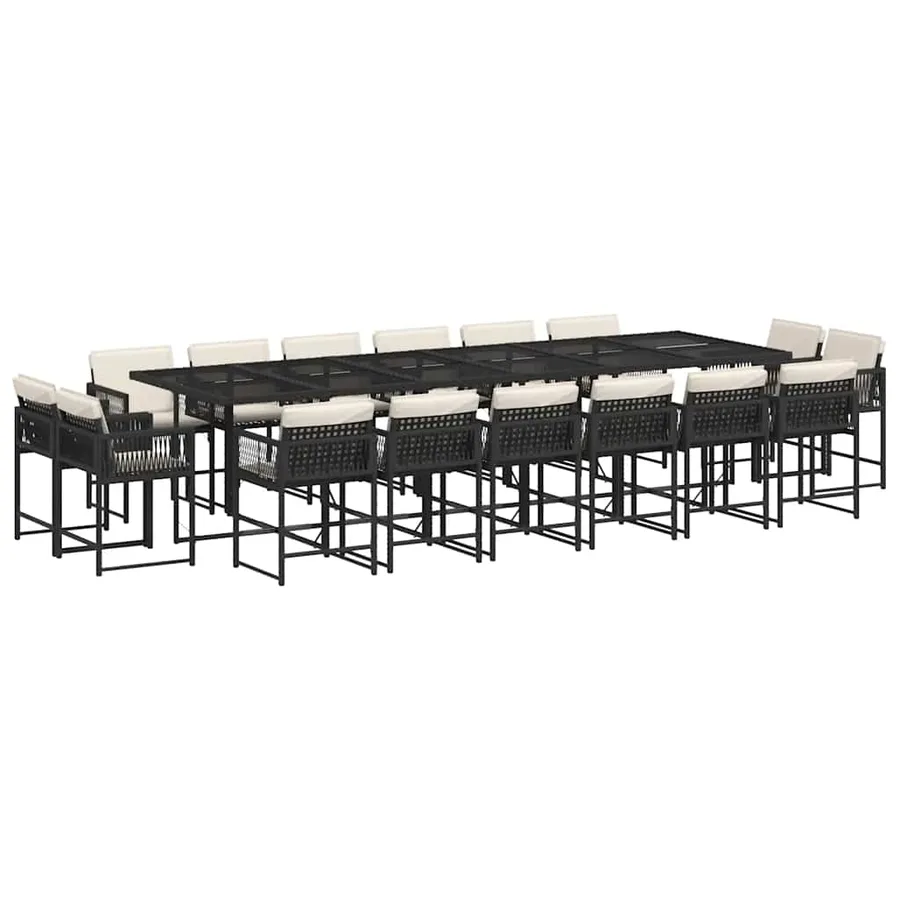 Ensemble à manger de jardin 17 pcs coussins noir résine tressée - 2