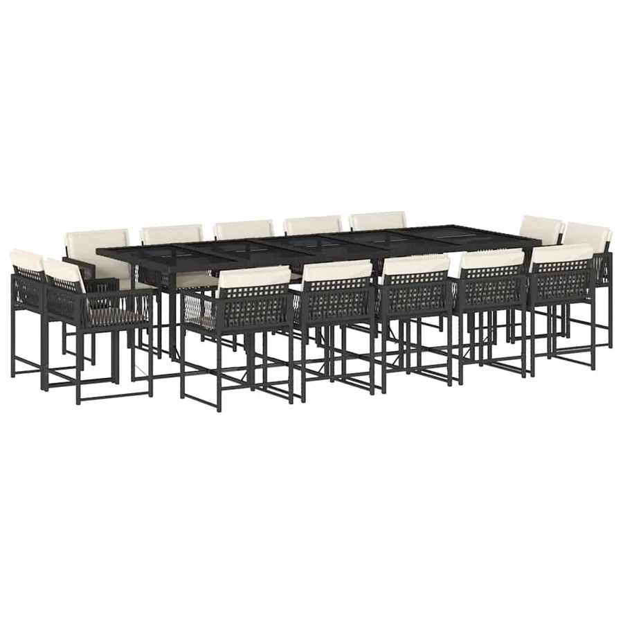 Ensemble à manger de jardin 15 pcs coussins noir résine tressée - 2