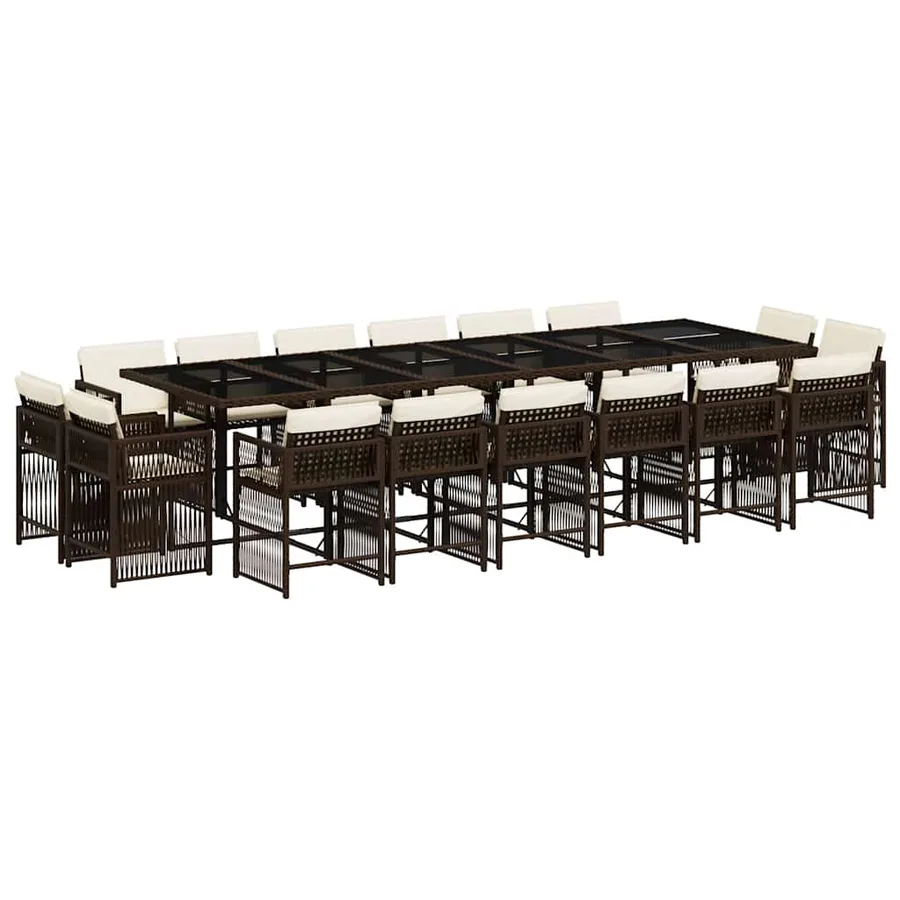 Ensemble à manger de jardin et coussins 17 pcs marron rotin - 2