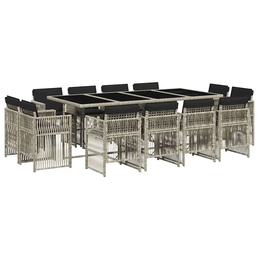 Ensemble à manger de jardin et coussins 13 pcs gris clair rotin - 2