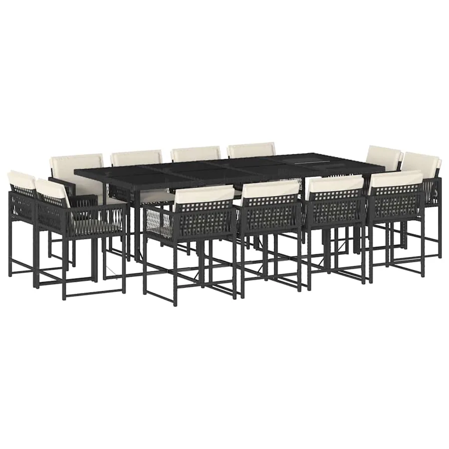 Ensemble à manger de jardin 13 pcs coussins noir résine tressée - 2