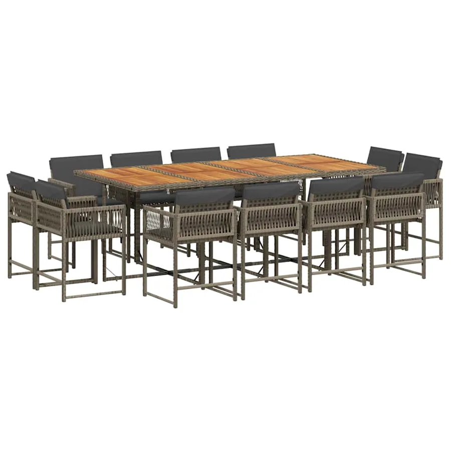 Ensemble à manger de jardin coussins 13 pcs gris résine tressée - 2