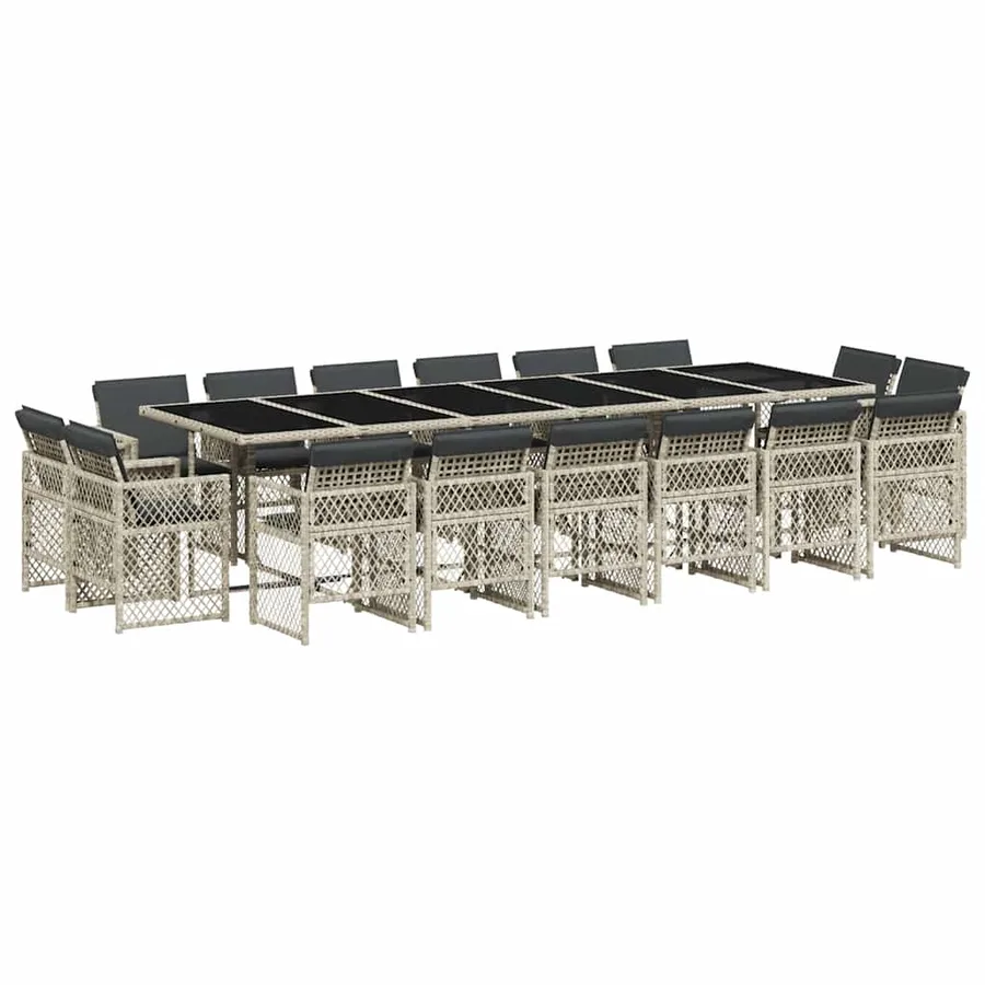 Ensemble à manger de jardin et coussins 17 pcs gris clair rotin - 2
