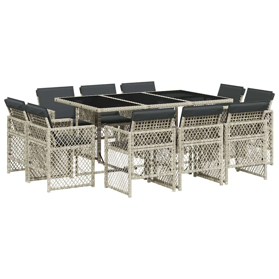Ensemble à manger de jardin 11pcs avec coussins gris poly rotin - 2
