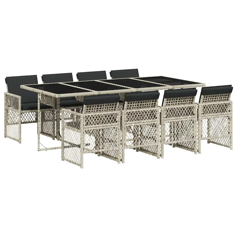 Ensemble à manger de jardin et coussins 9 pcs gris clair rotin - 2