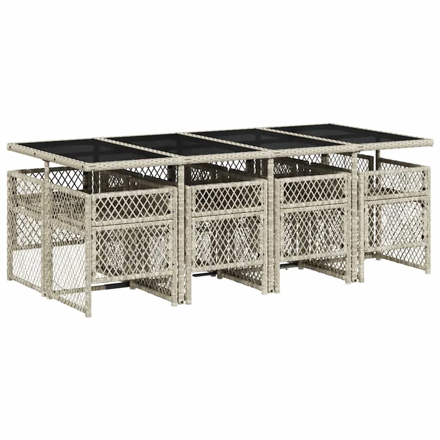 Ensemble à manger de jardin et coussins 9 pcs gris clair rotin - 5