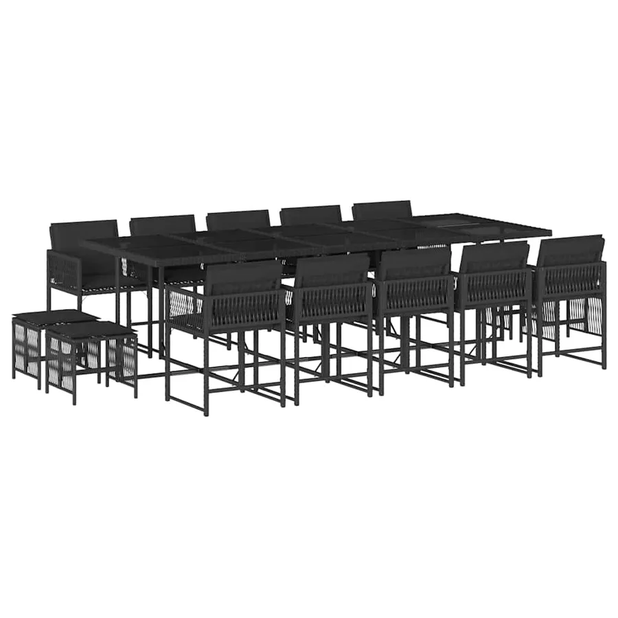Ensemble à manger de jardin 15 pcs coussins noir résine tressée - 2